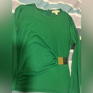 Michaels Green Long Sleeve Top with Gold Accent
